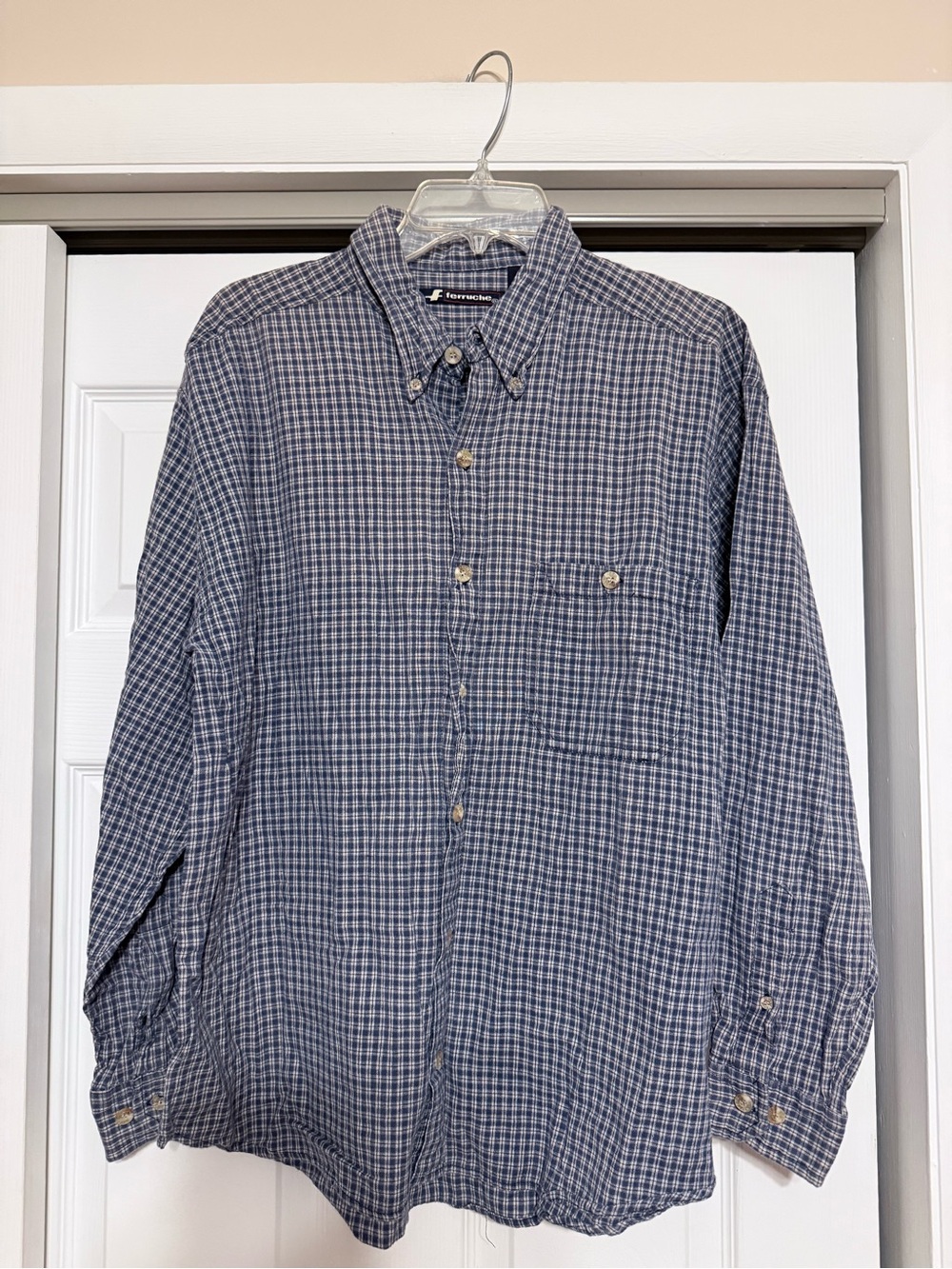 Ferruche Men's Blue Plaid Button-Down Shirt - Size Large